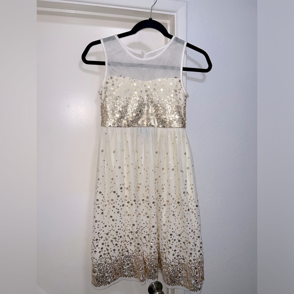 Young girl dress white cream sequin dress
